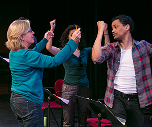Director Lisa Peterson works with actors Sun Mee Chomet and Nathan Barlow on Alice Tuan&#039;s CALIFORNIA LOVE, part of the 2015-16 Ruth Easton New Play Series