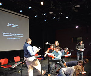 The cast rehearses for Play by Play, a Playwrights&#039; Center benefit, March 14, 2016